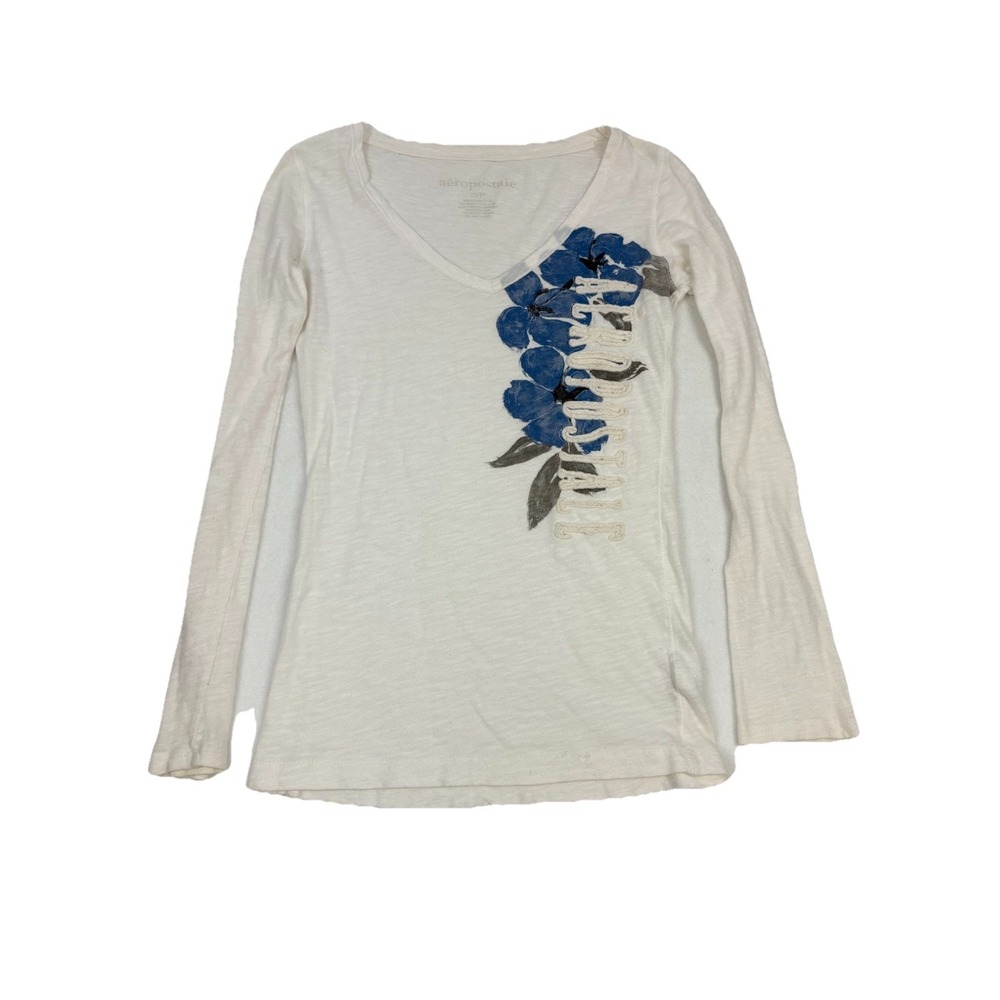 Aeropostale Womens Long Sleeve Tee 3D‎ Logo Vtg Y2K Hawaiian Flower Vneck Small